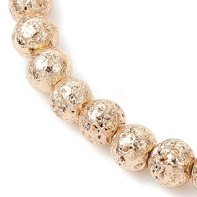 Electroplated Natural Lava Rock Round Beads Stretch Bracelets for Women Men BJEW-JB11982-03-1