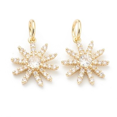 Brass Clear Cubic Zirconia Charms ZIRC-B010-15G-1