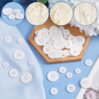 120Pcs 4 Style 4-Hole Natural Shell Buttons FIND-GA0003-28B-1