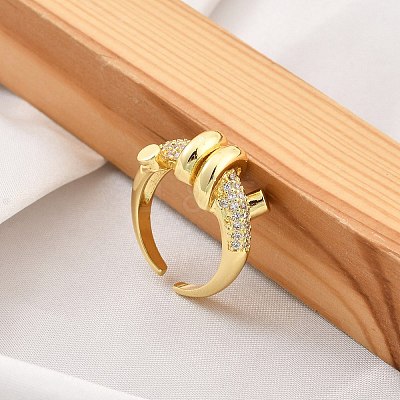 Rack Plating Brass Micro Pave Clear Cubic Zirconia Cuff Rings for Women RJEW-M028-117G-1