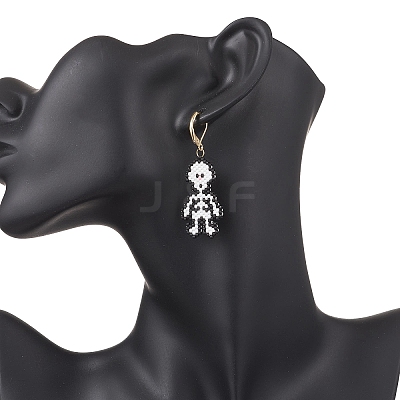 MIYUKI Delica Beads Beaded Skeleton Leverback Earrings EJEW-MZ00580-1