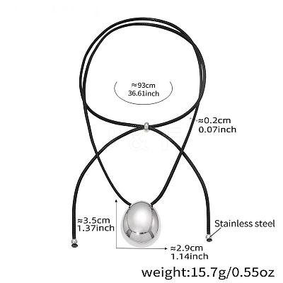 304 Stainless Steel Teardrop Pendant Adjustable Black Leather Cord Slider Necklaces for Women WG7319D-02-1