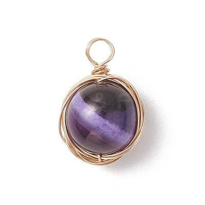 Copper Wire Wrapped Natural Banded Agate(Dyed & Heated) Pendants PALLOY-JF04950-1