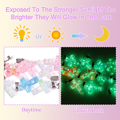 15Pcs Luminous Resin Sequins Pendants RESI-TA0004-20B-1