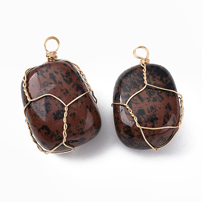 Natural Mahogany Obsidian Pendants G-N332-50-13-1