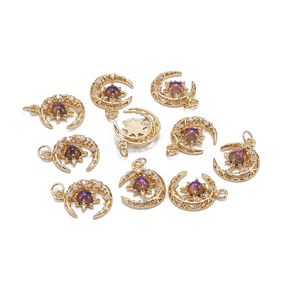 Brass Micro Pave Clear Cubic Zirconia Glass Pendants X-ZIRC-C024-06G-01-1