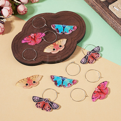 4 Pairs 4 Colors Butterfly Alloy & Acrylic Hoop Earrings EJEW-TA0001-88A-1
