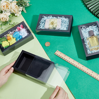 Foldable Creative Kraft Paper Drawer Boxes with Clear PVC Cover Sheet CON-WH0113-09A-1