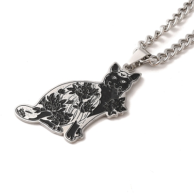 201 Stainless Steel Enamel Pendant Necklaces NJEW-P293-03P-1