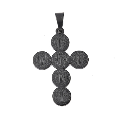 Ion Plating(IP) 304 Stainless Steel Saint Benedict Medal Cross Pendants STAS-F012-12B-1
