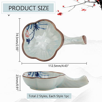 2Pcs 2 Styles Flower Shape Ceramics Ink Plate with Handle AJEW-PH0011-62-1