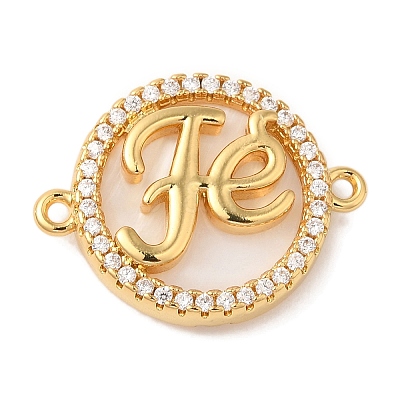 Rack Plating Brass Micro Pave Clear Cubic Zirconia Fe Connector Charms KK-L220-003G-02-1