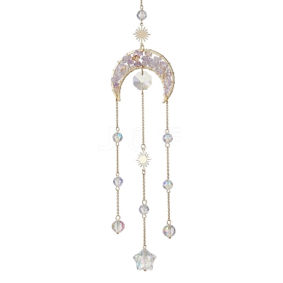 Natural Ametrine Chip Beads & Glass Beads & Brass Hanging Suncatchers HJEW-JM04754-1