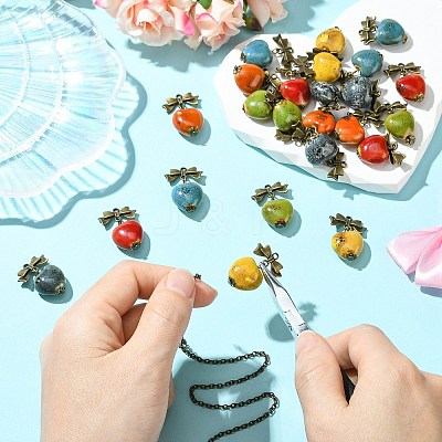 24Pcs 6 Colors Handmade Porcelain Pendants PALLOY-CJ00162-1
