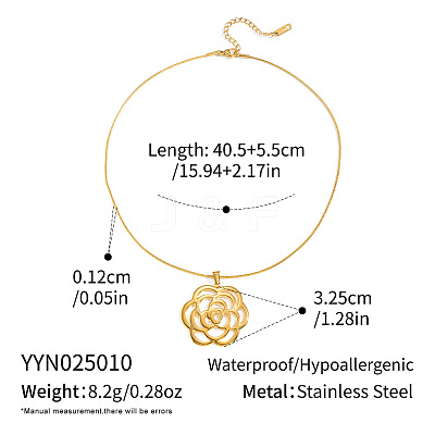 304 Stainless Steel Hollow Camellia Pendant Necklaces for Women DI8670-2-1