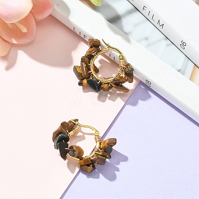 Natural Tiger Eye Chips Braided Hoop Earrings EJEW-JE04940-07-1