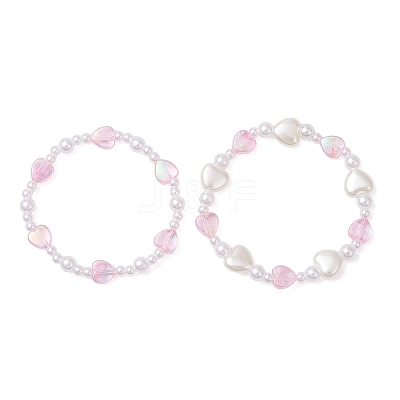 2pCS ABS Plastic Imitation Pearl & Acrylic Beads Stretch Bracelets for Girl BJEW-JB12947-1