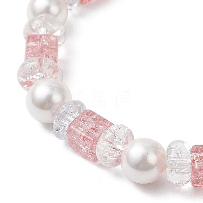 3Pcs 3 Colors Crackle Glass & Shell Pearl Beaded Stretch Bracelets for Women BJEW-JB12384-1