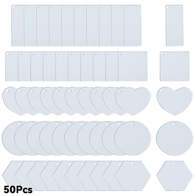 50Pcs 5 Styles Transparent Acrylic Disc Big Pendants TACR-YW0008-09-1