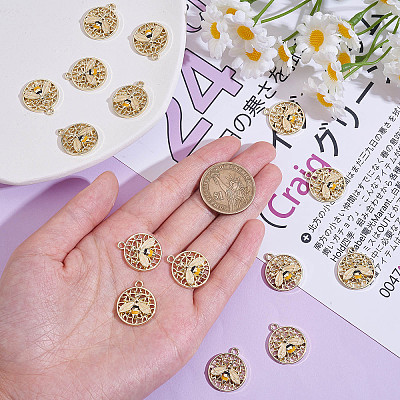 20 Pcs Flat Round with Bee Alloy Insect Charms for Jewelry Earring Making Crafts JX298A-1