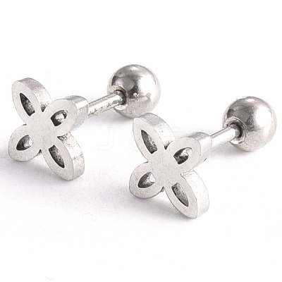 Tarnish Resistant 201 Stainless Steel Flower Barbell Cartilage Earrings EJEW-R147-29-1