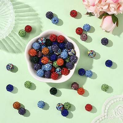 90Pcs Glass Rhinestone Clay Pave Round Beads RB-LT0001-02-1