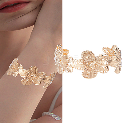 1Pc Floral Iron Cuff Bangles for Women BJEW-LP0004-11-1