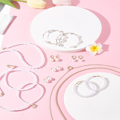 Plastic Imitation Pearl & Shell Pearl Earrings SJEW-FS0001-02-1