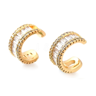 Brass Micro Pave Clear Cubic Zirconia Cuff Earrings EJEW-F370-37G-1