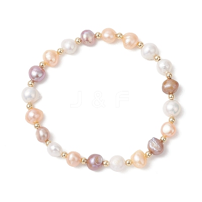 Natural Cultured Freshwater Pearl & 304 Stainless Steel Beads Stretch Bracelets for Women BJEW-JB13346-1