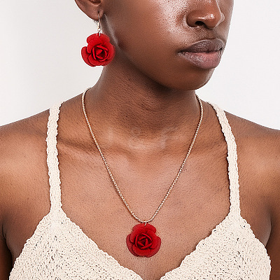 Rose Iron & Plastic Pendant Necklaces & Dangle Earrings Sets for Women FS-WGD8499-01-1