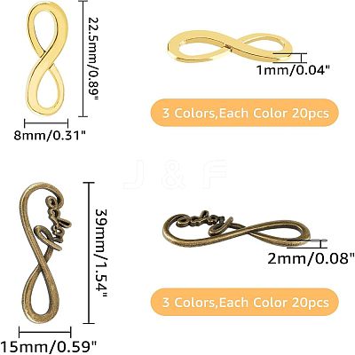 120Pcs 6 Styles Tibetan Style Alloy Infinity with Hope Connector Charms TIBE-FH0001-20-1