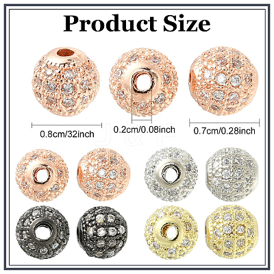 10Pcs Round Brass Micro Pave Cubic Zirconia Beads ZIRC-YW0001-26B-1