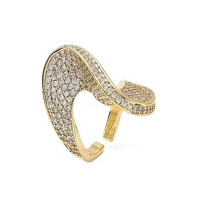 Brass Micro Pave Clear Cubic Zirconia Cuff Open Rings for Women RJEW-L343-15G-1