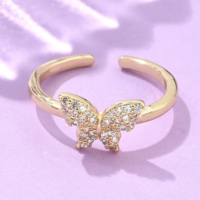 Adjustable Brass Micro Pave Clear Cubic Zirconia Cuff Rings X-RJEW-G096-42G-1