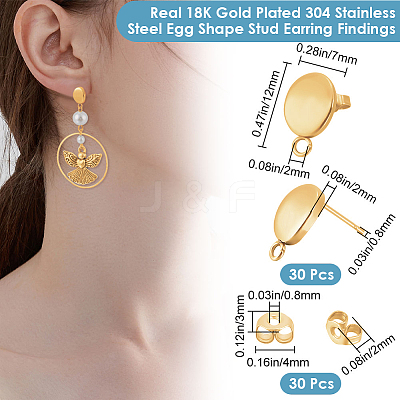 30Pcs Ion Plating(IP) 304 Stainless Steel Stud Earring Findings STAS-BBC0008-87-1