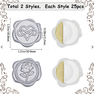 50Pcs 2 Styles Rose & Heart Adhesive Wax Seal Stickers DIY-CP0010-23A-1