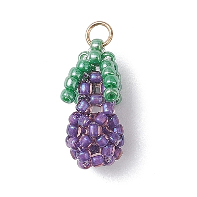 Glass Seed Beaded 3D Eggplant Pendants PALLOY-MZ00942-03-1