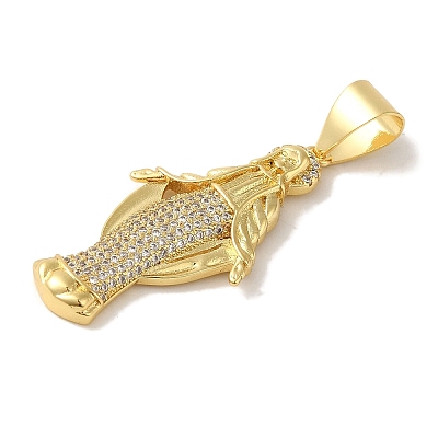 Rack Plating Brass Micro Pave Clear Cubic Zirconia Pendants KK-P267-14D-G-1