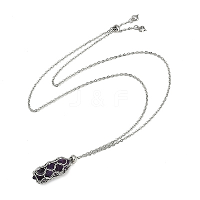3Pcs 3 Styles Natural Rose Quartz & Green Aventurine & Amethyst Macrame Pouch Faceted Bullet Pendant Necklaces NJEW-JN05090-1