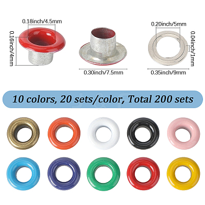 200 Sets 10 Colors Iron Grommet Eyelet Findings SCRA-GF0001-10B-05-1