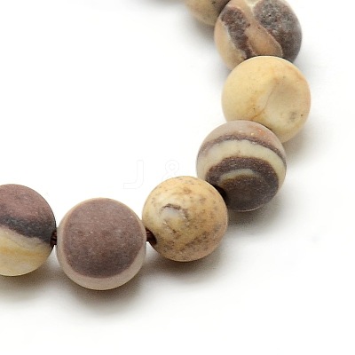 Frosted Natural Zebra Jasper Round Bead Strands G-M064-6mm-03-1
