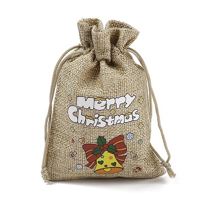 Christmas Printed Burlap Packing Pouches Drawstring Bags ABAG-Q053-02A-10-1