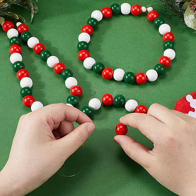 Christmas Theme 5 Strands Spray Painted Natural Wood Beads Strands WOOD-SP0001-02A-1