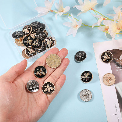 24Pcs 3 Colors 1-Hole Zinc Alloy Flat Round with Bees Buttons BUTT-CA0001-30-1