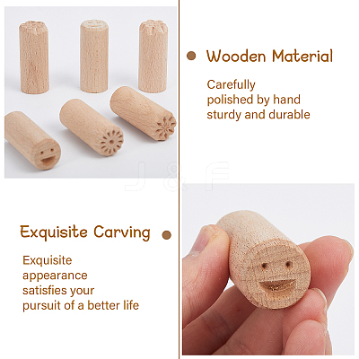 6Pcs 6 Styles Round Wooden Traditional Chinese Moon Cake Molds AJEW-CA0004-23-1