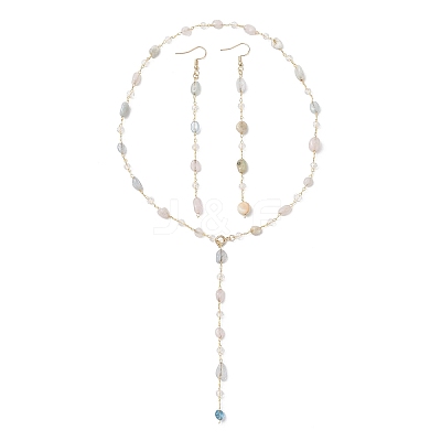 Handmade Natural Morganite Beaded Chains Earring & Necklaces Sets SJEW-JS01342-01-1