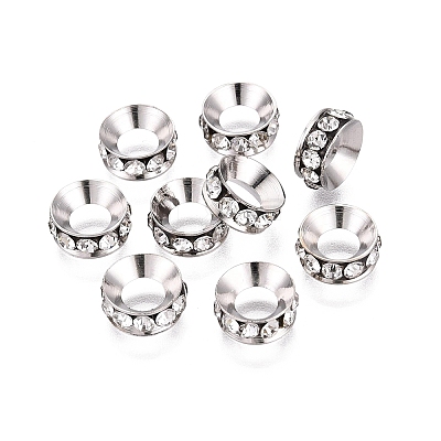 Brass Rhinestone Rondelle Space Beads RB-N054-01S-1