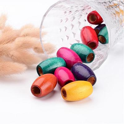 Mixed Lead Free Oval Natural Wood Beads X-WOOD-S619-M-LF-1