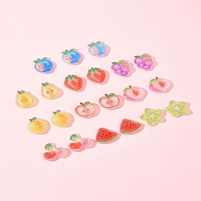 20Pcs 10 Styles Cherry/Pear/Lemon/Grape/Blueberry/Peach/Apple/Watermelon/Fruit Transparent Epoxy Resin Decoden Cabochons RESI-FS0001-93-1